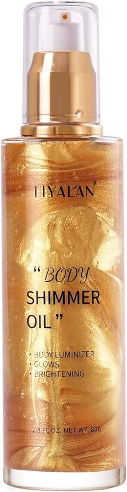 Liyalan Shimmer Body Oil Rose Gold 4 Color Bronze Face Brighten Glow Pearl Highlighter Illuminato... | Amazon (US)
