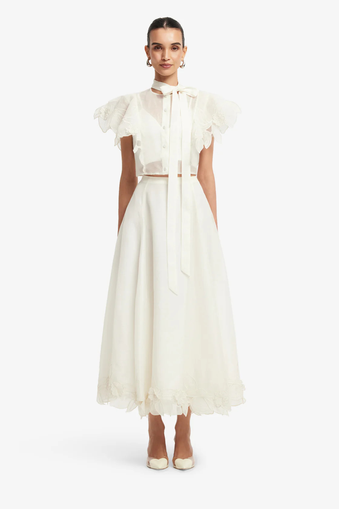 Leila Appliqu\u00e9 Midi Skirt - Snow | LEO LIN US