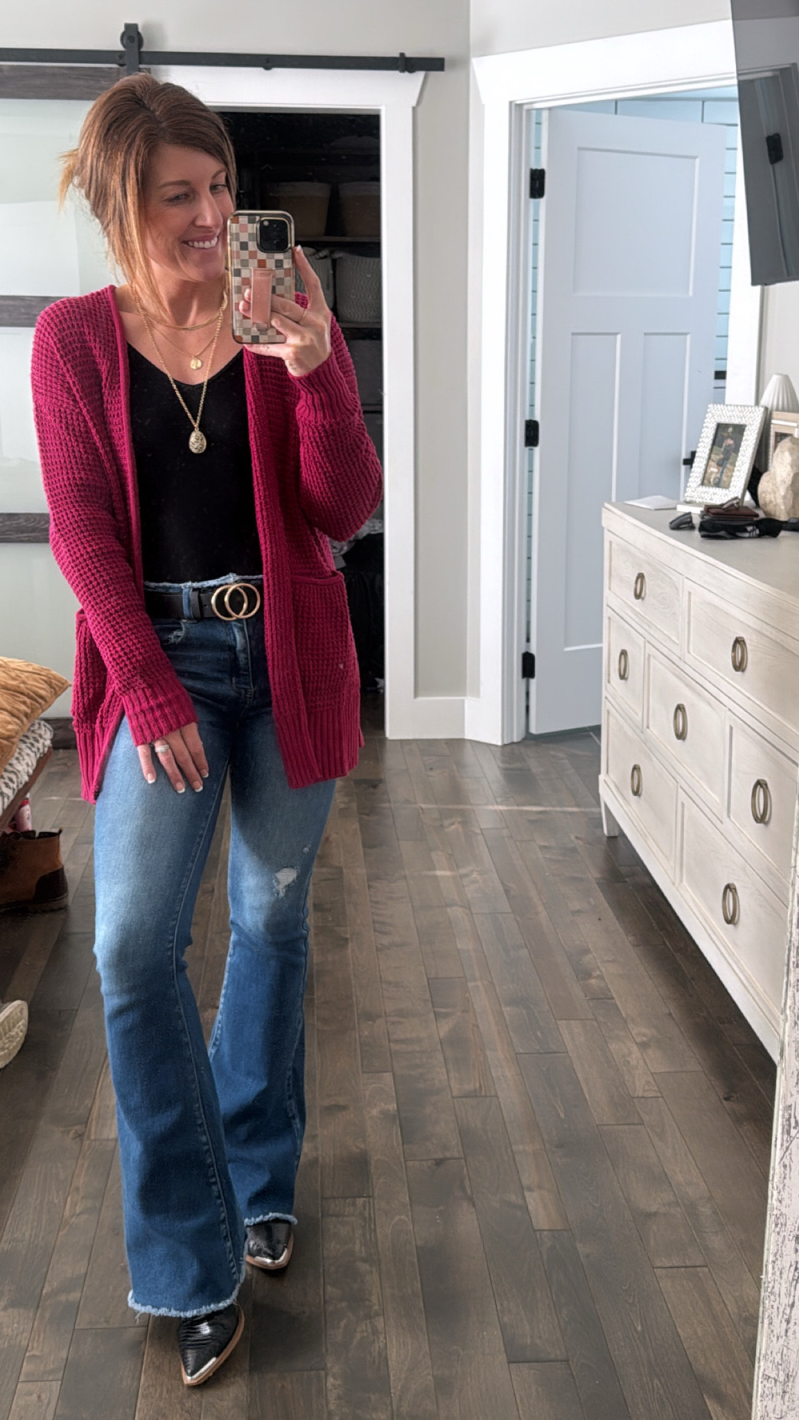 The casual church fit this AM. ✝️ I just didn’t want to fix my hair 😜

These are my all time FAVORITE jeans and Kancan brings them back every year! You can dress them ⬆️ or ⬇️ and I’m allllways receiving compliments! 🤗

👀 & That black bodysuit is a staple that belongs in the closet for every season! Layer it or wear it alone! 

For reference I am 5’5” 135lbs wearing the 25. 

#LTKSeasonal #LTKStyleTip