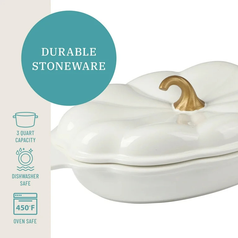 The Pioneer Woman Stoneware 3-Quart Oval Pumpkin Casserole Baking Dish with Lid, Linen | Walmart (US)