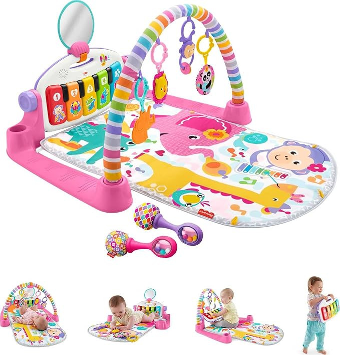 Fisher-Price Baby Gym & Rattle Gift Set, Deluxe Kick & Play Piano Gym with Lights Music & Smart S... | Amazon (US)