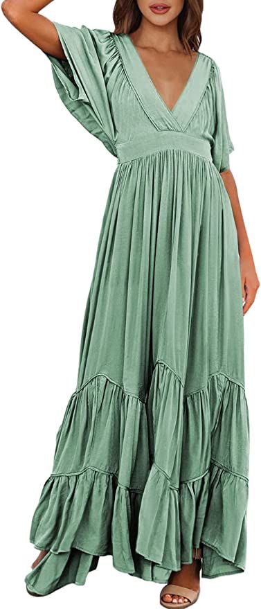 Linsery Maxi Dress for Women Summer Dresses Boho Flowy Long Dress | Amazon (US)