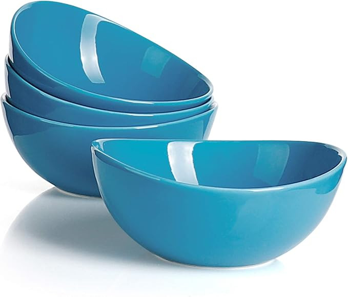 Sweese 103.407 Porcelain Bowls - 28 Ounce for Cereal, Salad and Desserts - Set of 4, Steel Blue | Amazon (US)