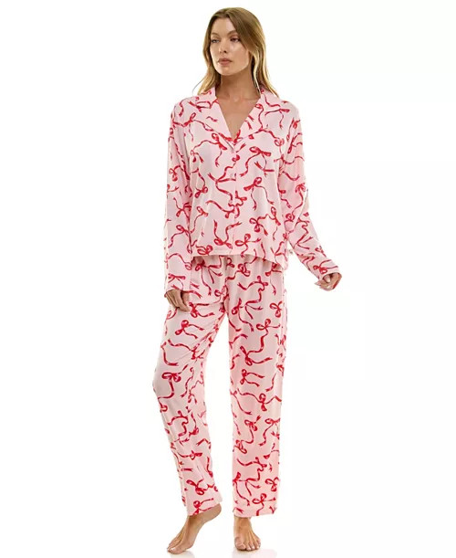 Sincerely Jules Women's Long Sleeve Top and Bottom 2-Piece Notch Collar Set - Macy's | Macy's