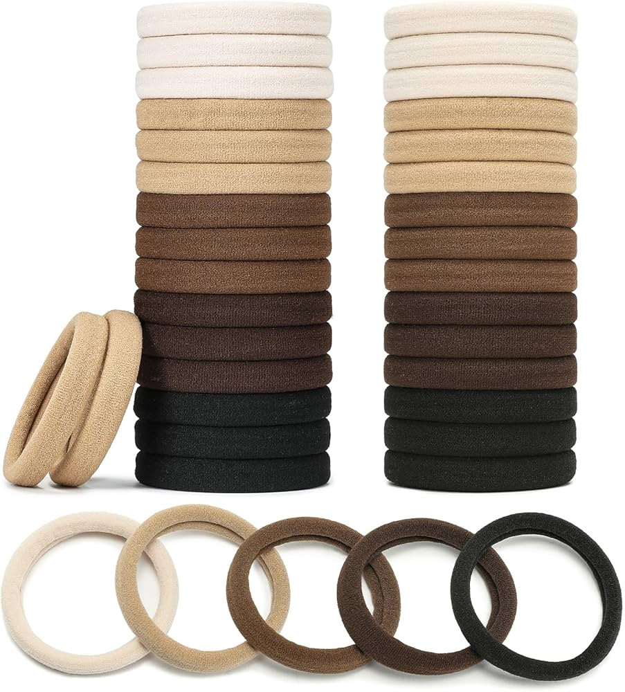 Hair Ties Black 100Count Extra Thick 5CM, Bulk Elastic Hair Bands for Thick Heavy Hair, Seamless ... | Amazon (US)