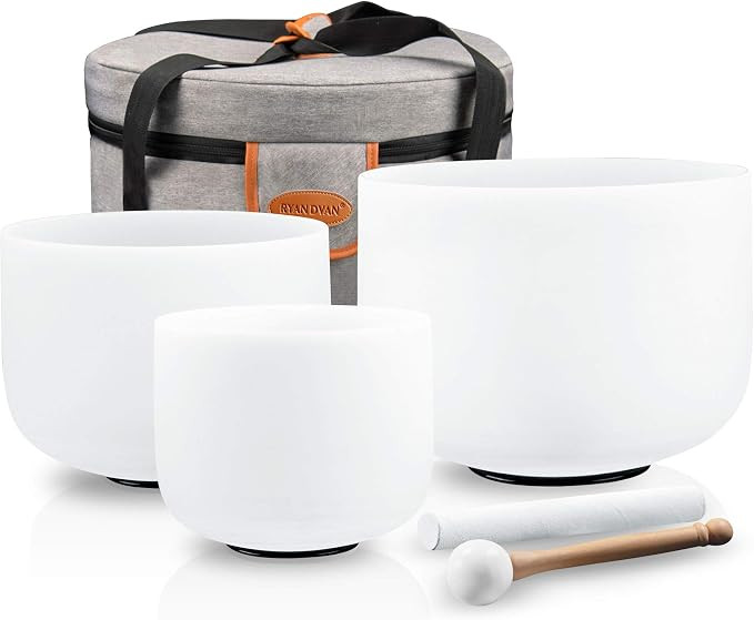 7-11 Inch Set of 3 Frosted Quartz Crystal Singing Bowl Chakra Set with Free Carrying Case and Sue... | Amazon (US)