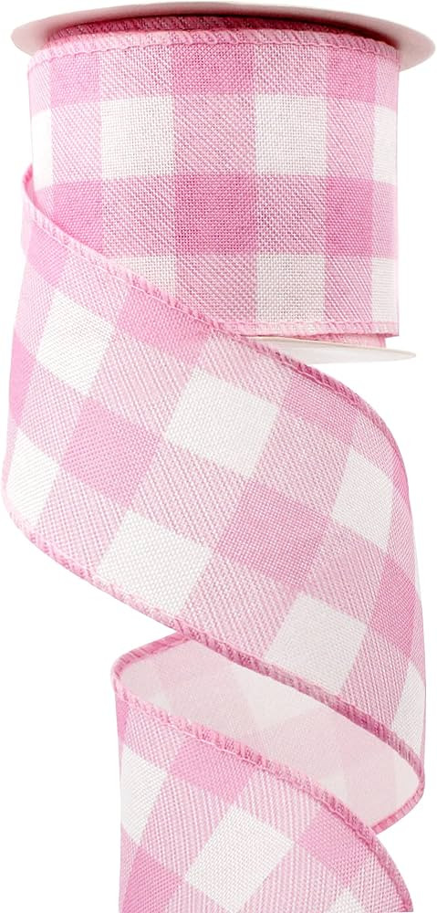 UnionJoy Pink Plaid Ribbon Wired Edge Gingham Ribbon for DIY Gift Wrapping Wreath Floral Arrangem... | Amazon (US)