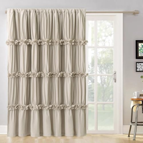 Homechoice Decor Room Divider Curtains, Boho Ruched Blackout Window Treatments with 3 Rows of Butterfly Flowers, Rustic Rod Pocket Sliding Door Curtains, 100" W x 84" L, Camel (LQ-30) | Amazon (US)