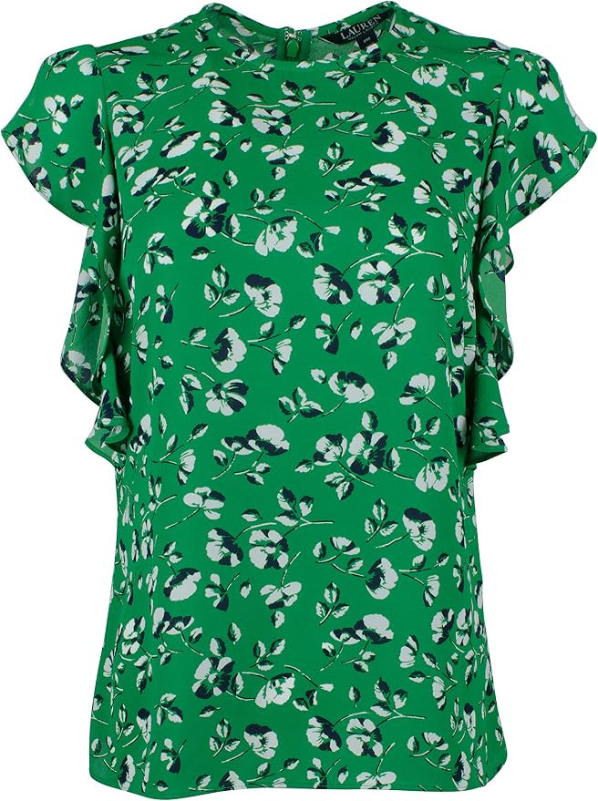 Women's Petite Floral Georgette Ruffle Sleeve Top-GM-PM Green Multi | Amazon (US)