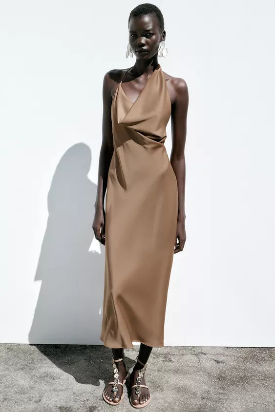 ASYMMETRIC SATIN MIDI DRESS | Zara US