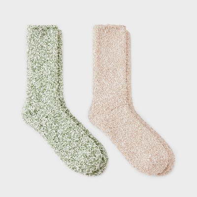 Women's Marled 2pk Cozy Crew Socks - Auden™ Green/Tan One Size | Target