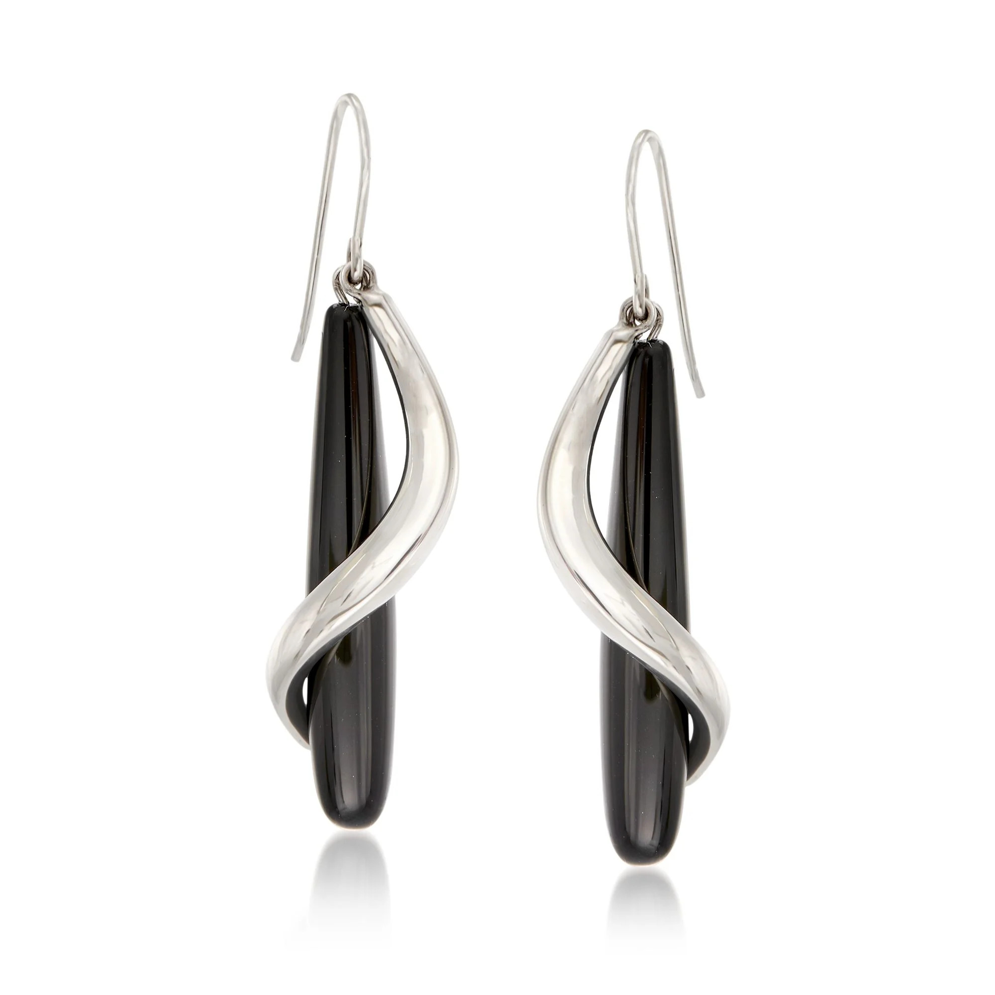 Ross-Simons Black Onyx Teardrop and Sterling Silver Spiral Drop Earrings, Women's, Adult | Walmart (US)