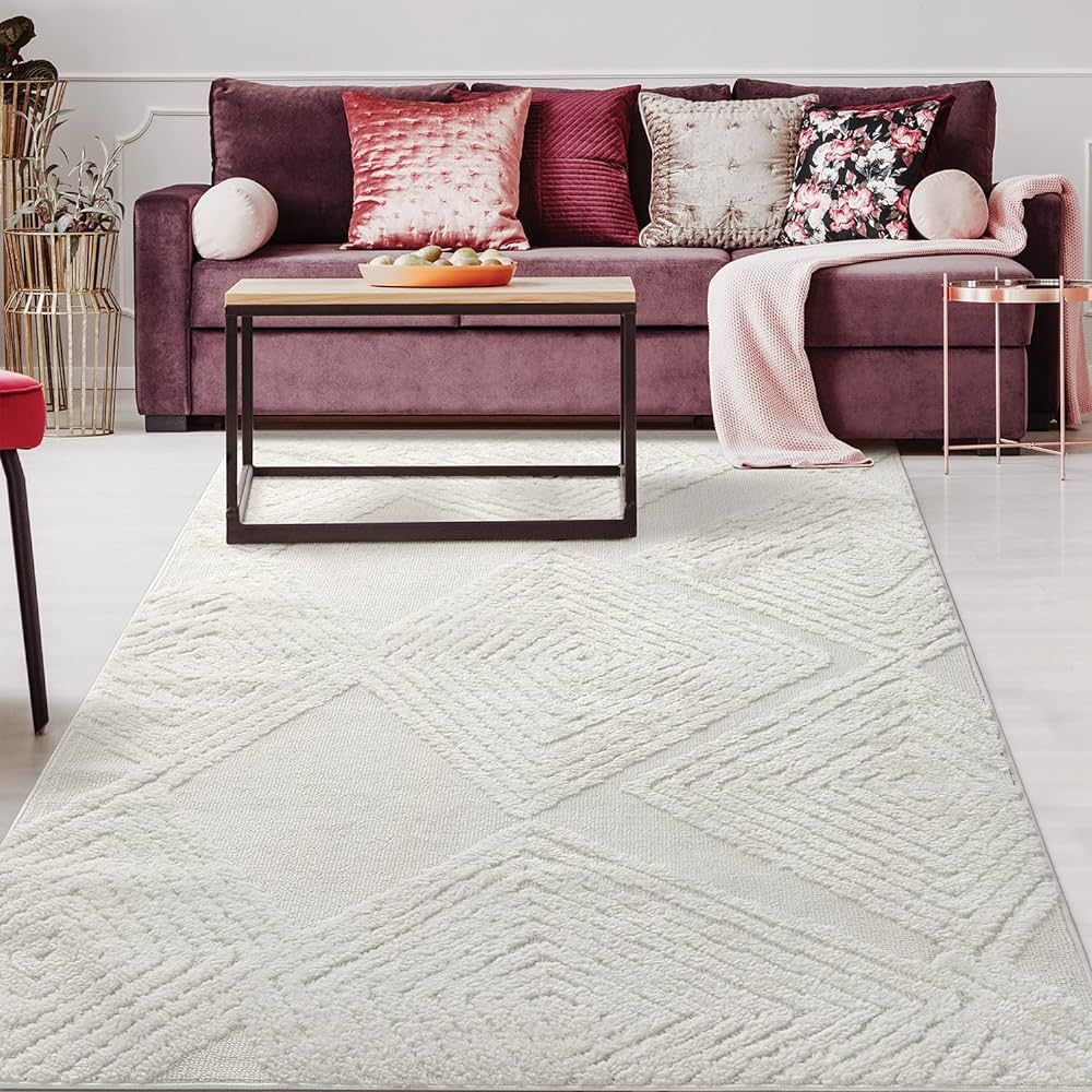 Antep Rugs Palafito 5x7 Geometric Shag Diamond High-Low Pile Textured Indoor Area Rug (White, 5'3... | Amazon (US)