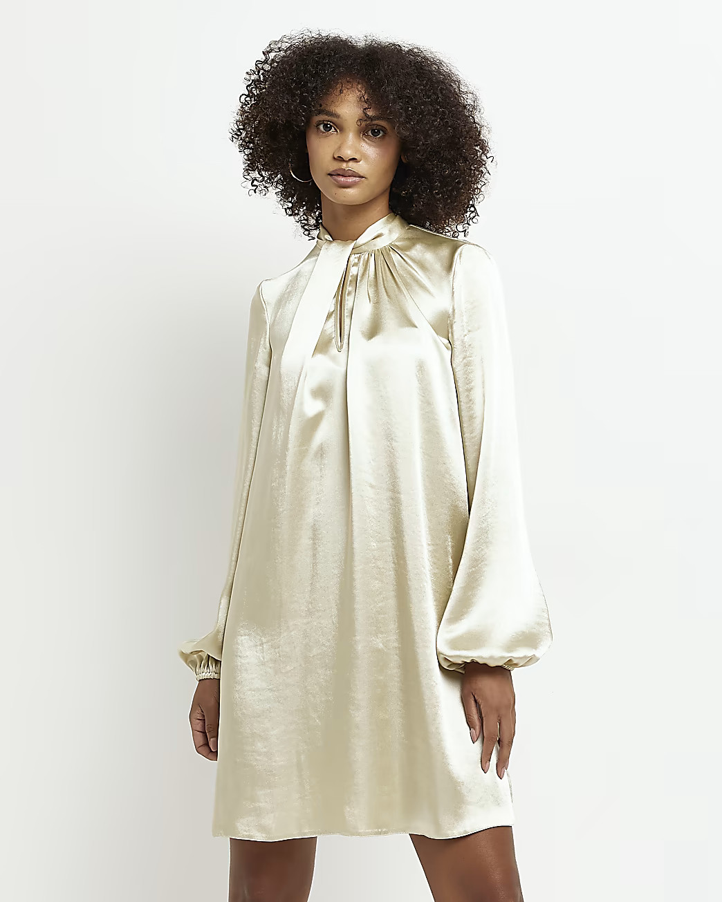 Green satin twist neck swing mini dress | River Island (UK & IE)