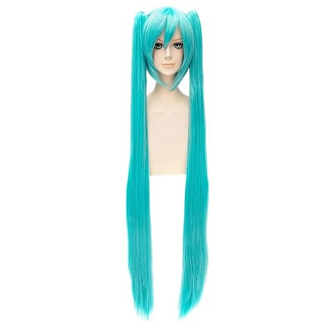 Honghu Vocaloid MIKU Long Straight Wig With Side Double Ponytail Wig Anime Cosplay Full Hair Part... | Amazon (US)