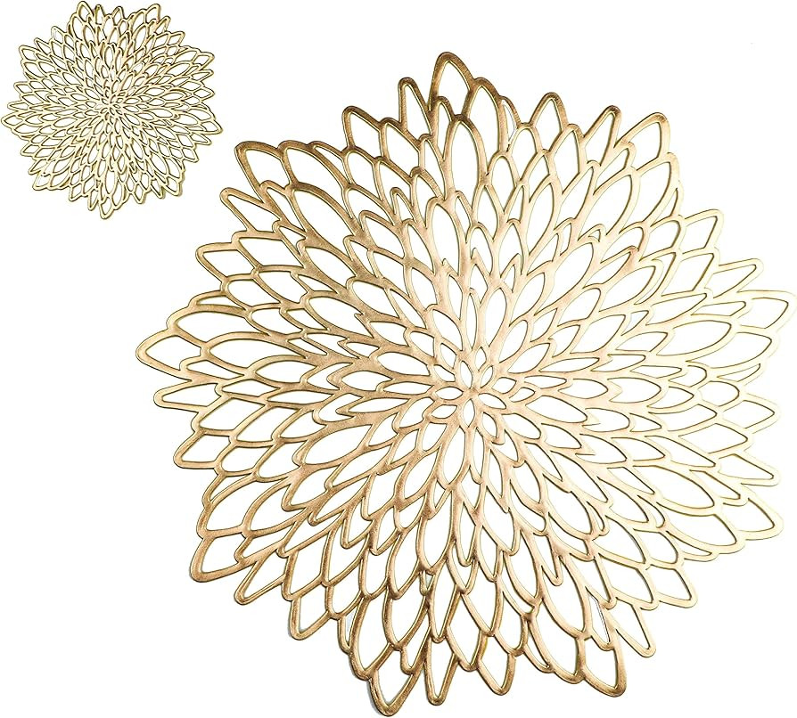 6 Pairs Gold Metallic Placemats and Matching Coasters Leaf Laminated Vinyl Plastic Dining Table D... | Amazon (US)