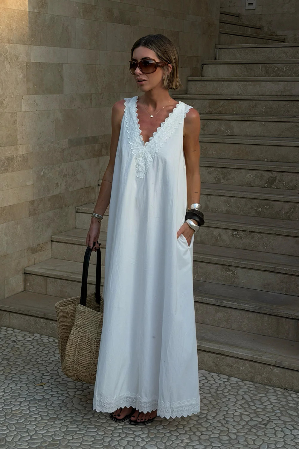 ANNABEL WHITE V NECK MIDI DRESS | DISSH