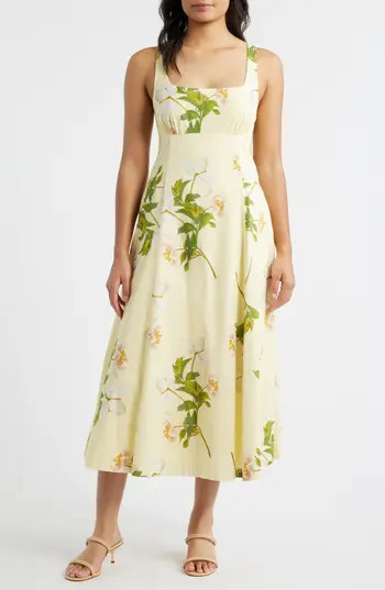Julia Jordan Floral Square Neck Cotton Dress in Yellow Multi at Nordstrom Rack, Size 2 | Nordstrom Rack