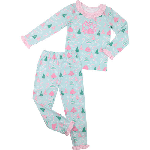 Green And Pink Candy Cane And Christmas Tree Knit Pajamas | Cecil and Lou