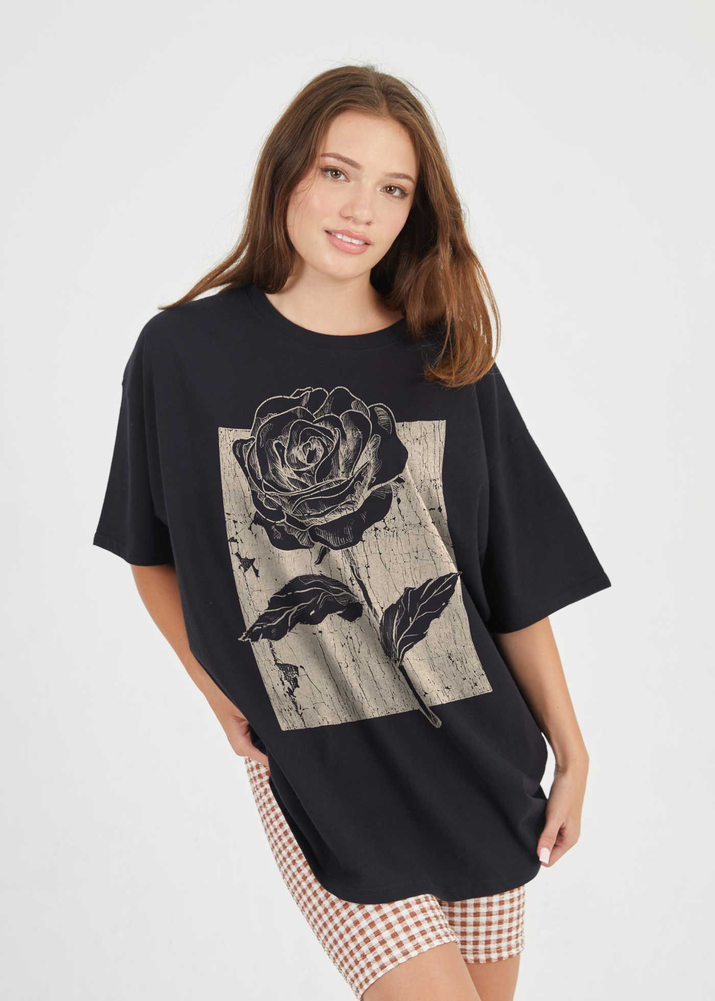 GirlDangerous: Rose Stem Black T-Shirt Dress | Girl Dangerous