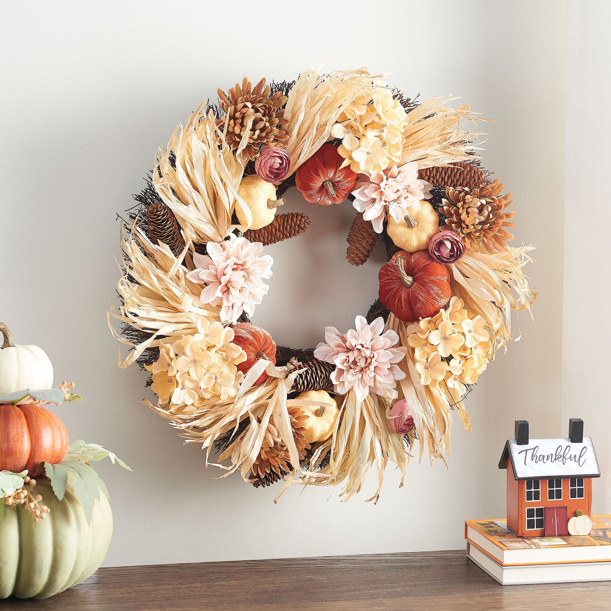 Way to Celebrate Harvest Burgundy Velvet Pumpkin, Floral Wreath 24" - Walmart.com | Walmart (US)