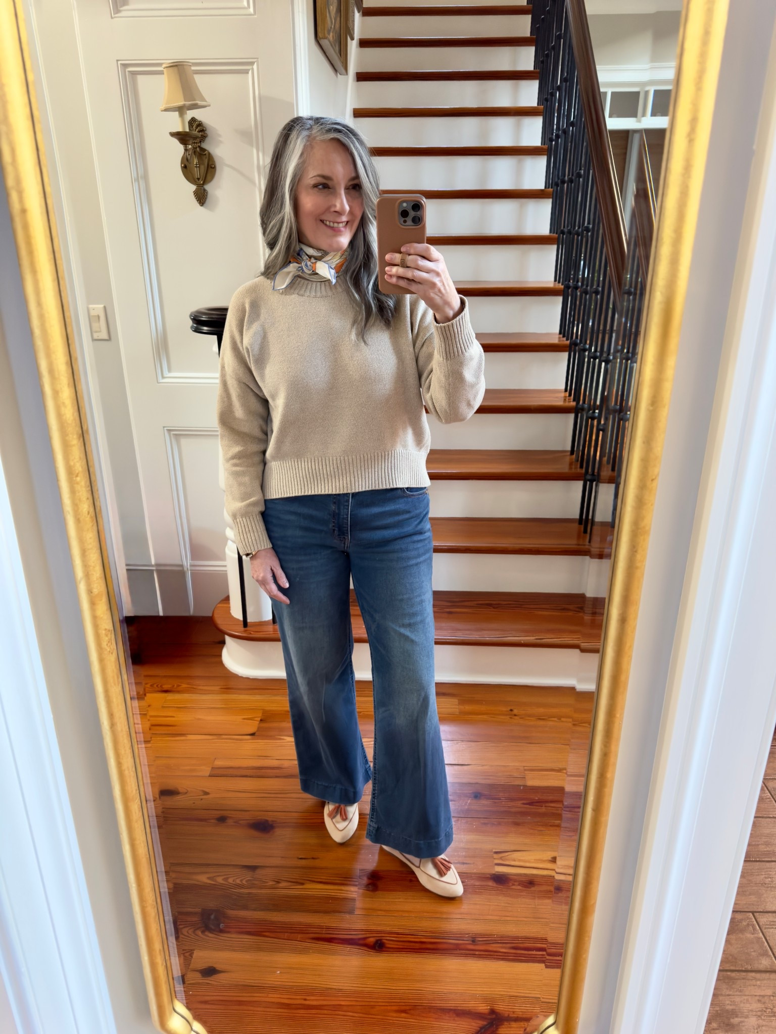 Chilly spring day look! These cotton sweaters from Quince are awesome! They are the perfect cropped length. 

Wit and Wisdom jeans are the best. These are from the fall. An 8 petite because I don’t want them dragging the ground! 
Sweater size small

Quince cotton sweaters | Wit & Wisdom denim | faux pear earrings | Birdies flats | spring fashion | early spring 