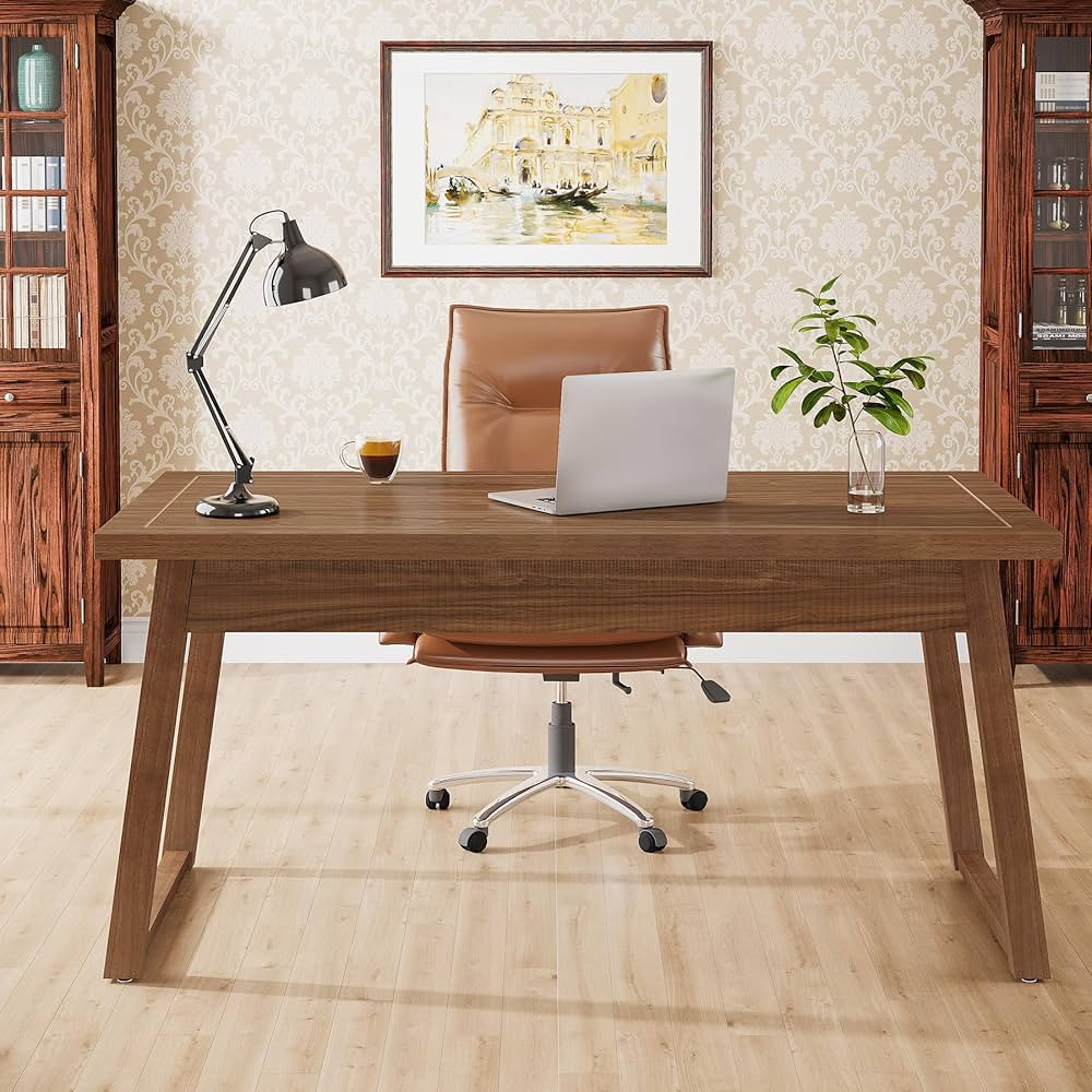 Tribesigns Home Office Executive Desk: 55 Inches Wooden Computer Desk with Drawer, Mid-Century Mo... | Amazon (US)