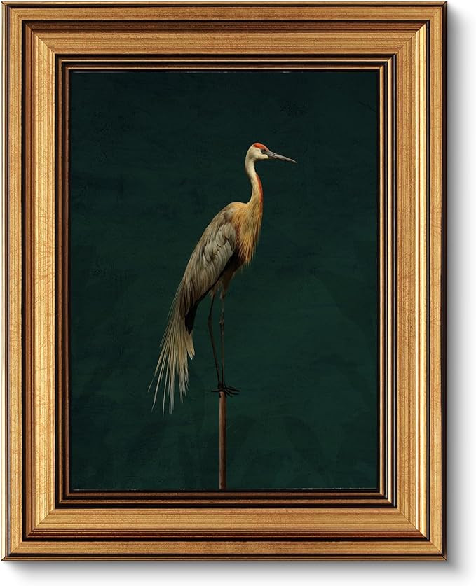 Amazon.com: VIYYIEA Vintage Gold Framed Wall Art for Living Room, Crane Canvas Wall Art, Animals ... | Amazon (US)
