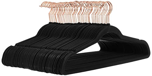 Amazon Basics Slim, Velvet, Non-Slip Suit Clothes Hangers, Black/Rose Gold - Pack of 50 | Amazon (US)