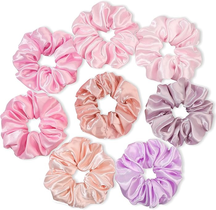 Satin Hair Scrunchies for Women's Curly Thick Hair - Big Ponytail Holders and Hair Ties for Girls... | Amazon (US)