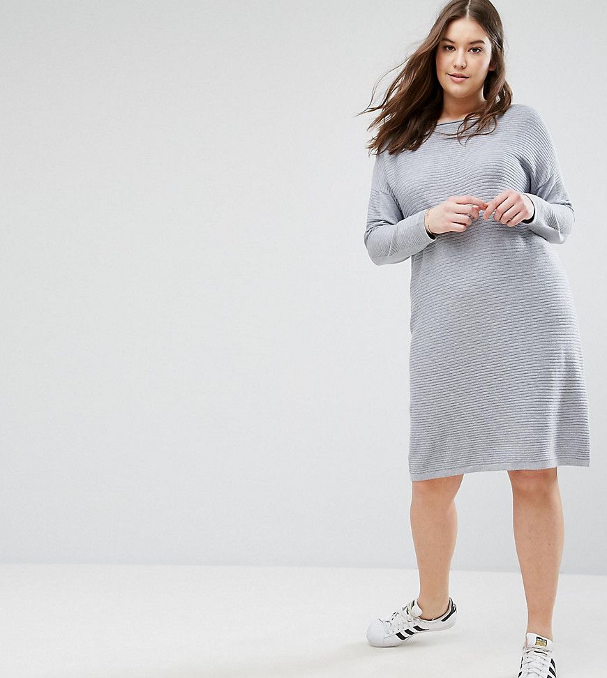 ASOS CURVE Sweater Dress In Ripple Stitch - Gray | ASOS US