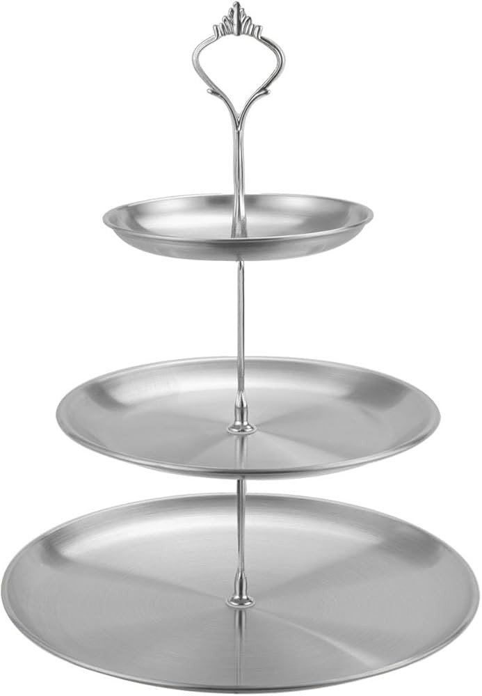 Stainless Steel 3 Tier Cupcake Stand, Tiered Trays Three Layer Cake Stand 3 Tier Serving Tray Pla... | Amazon (US)
