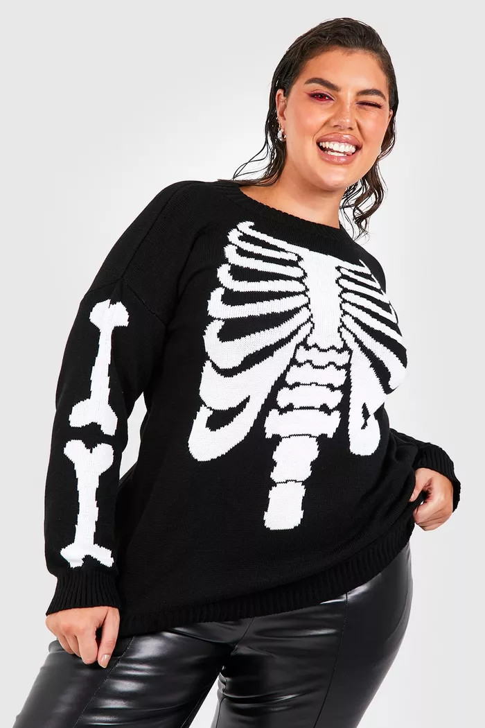 Plus Skeleton Halloween Sweater | boohoo (US & Canada)