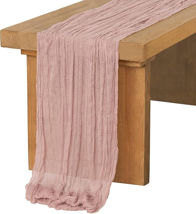 Ling's Moment 10Ft x 35" Wide Dusty Rose Gauze Semi-Sheer Table Runner Cheesecloth Tablecloth for... | Amazon (US)