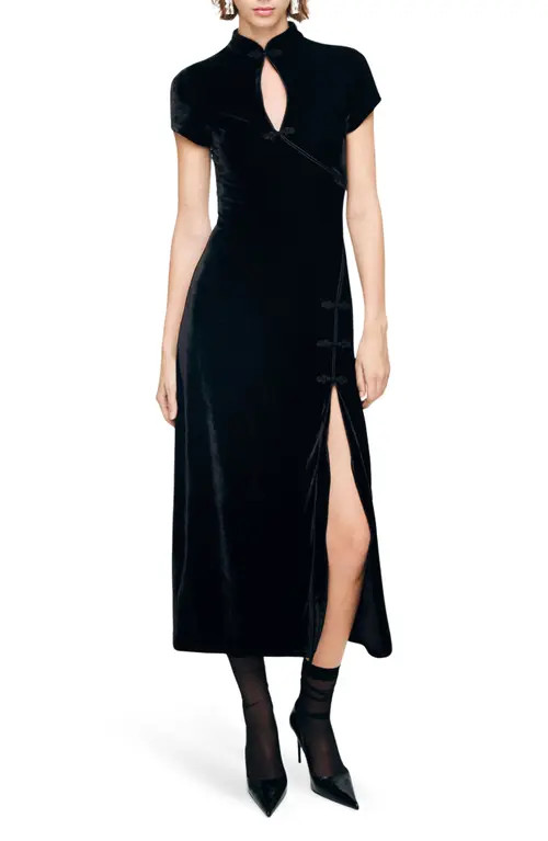 MANGO Soutache Trim Velvet Dress in Black at Nordstrom, Size 6 | Nordstrom