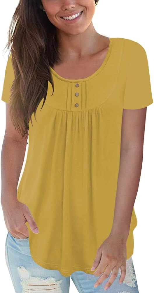 CPOKRTWSO Women's Plus Size Casual Tunic Tops Floral Blouses Short/Long Sleeve Henley T Shirts fo... | Amazon (US)