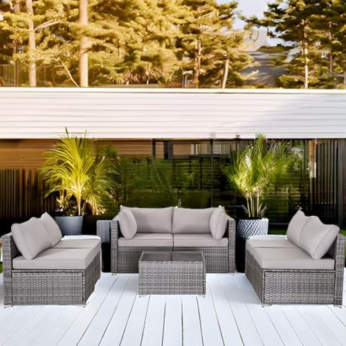 Skyfish 7 Pieces Patio Furniture Set - Outdoor Sectional Wicker Rattan Furniture with Cushion and Glass Table Patio Conversation Sets for Porch Poolside Backyard Outdoor Sofa Set Modular Sofa | Amazon (US)