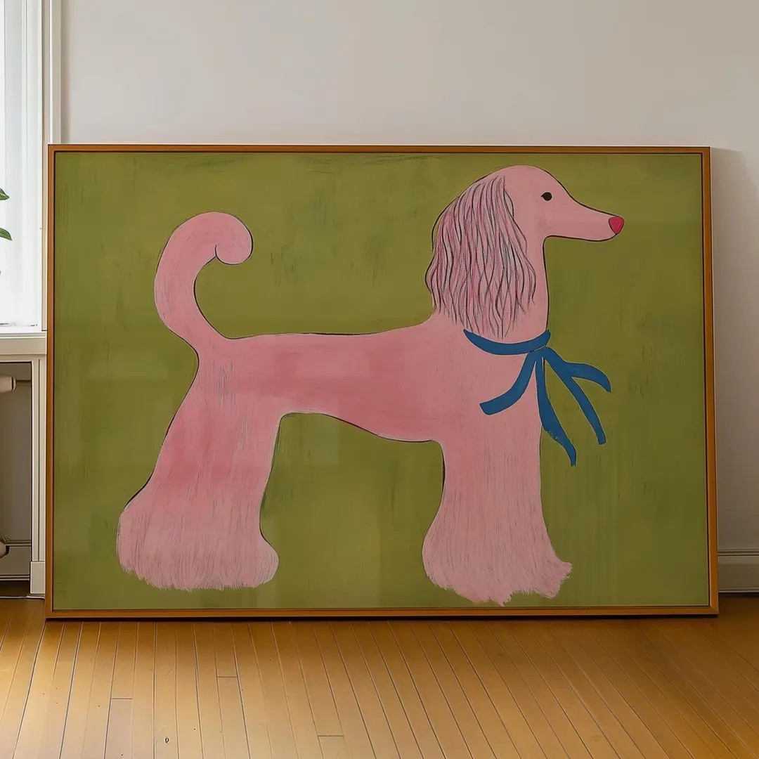 Pink Poodle Wall Art Print, Whimsical Animal Illustration, Playful Mid Century Modern Pet Decor, ... | Etsy (US)