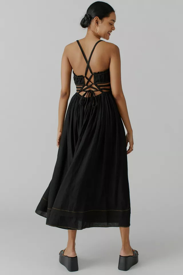 UO Cora Linen Open Back Midi Dress | Urban Outfitters (US and RoW)