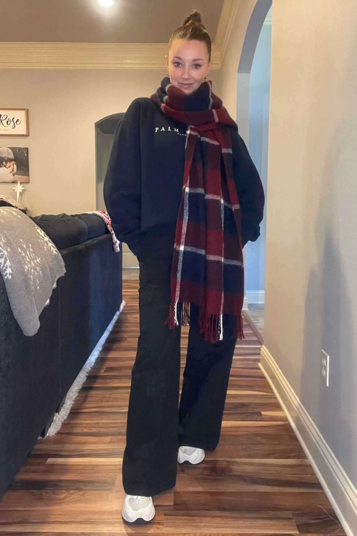 Warm and cozy! A scarf is the perfect accessory during this chilly weather to amp up any casual fit (like sweatpants and sweatshirts) ❄️🎄☕️🍂 sweatshirt is from Palm Beach Florida store and pants are actually from Kroger Marketplace 

#LTKshoecrush #LTKfindsunder100 #LTKstyletip