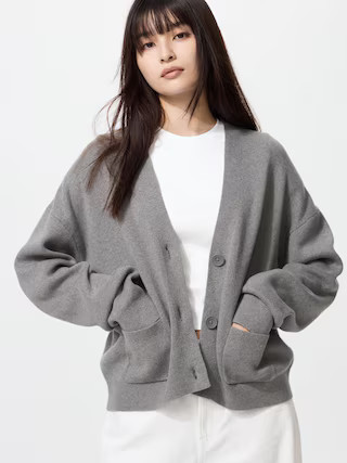Women's Smooth Cotton V-Neck Cardigan Gray Medium UNIQLO US | UNIQLO (US)