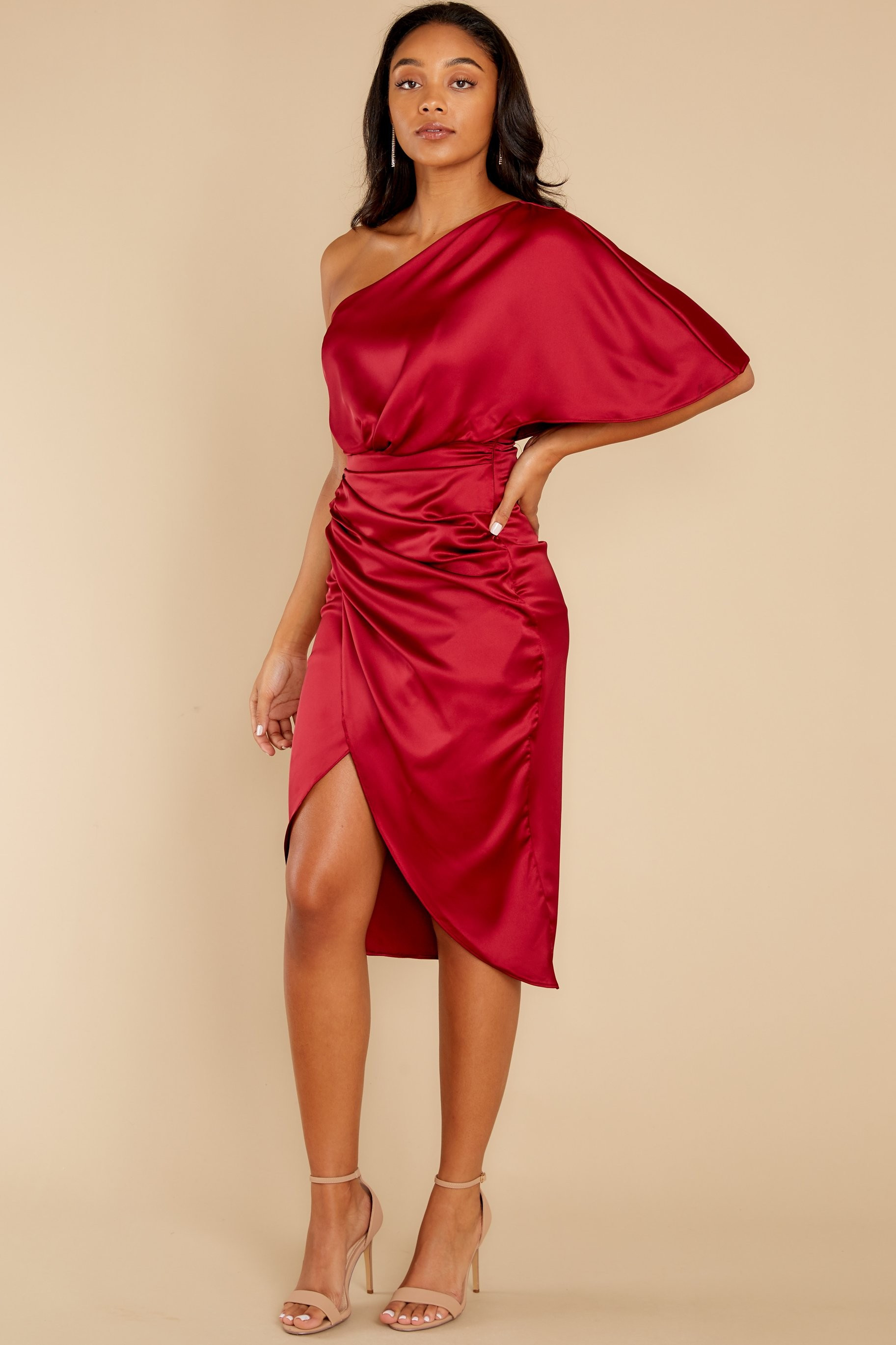 Make A Toast Wine One Shoulder Dress | Red Dress 