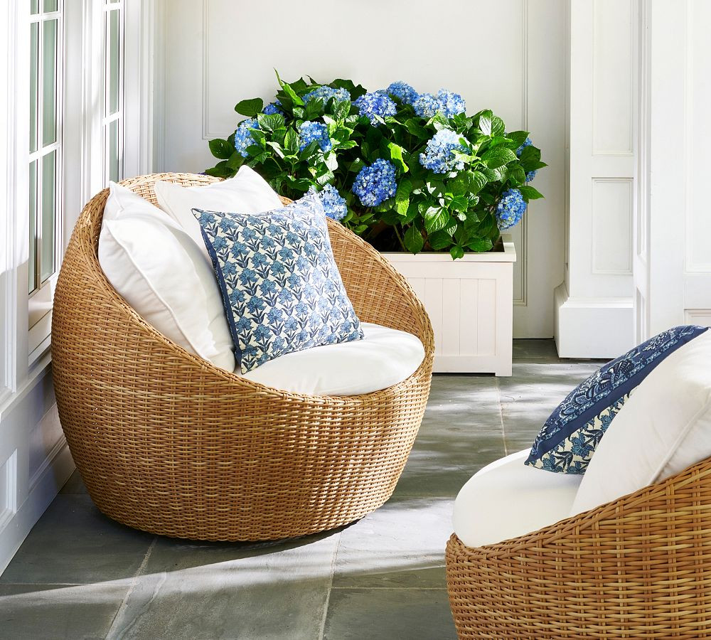 Torrey Wicker Papasan Swivel Outdoor Lounge Chair | Pottery Barn (US)