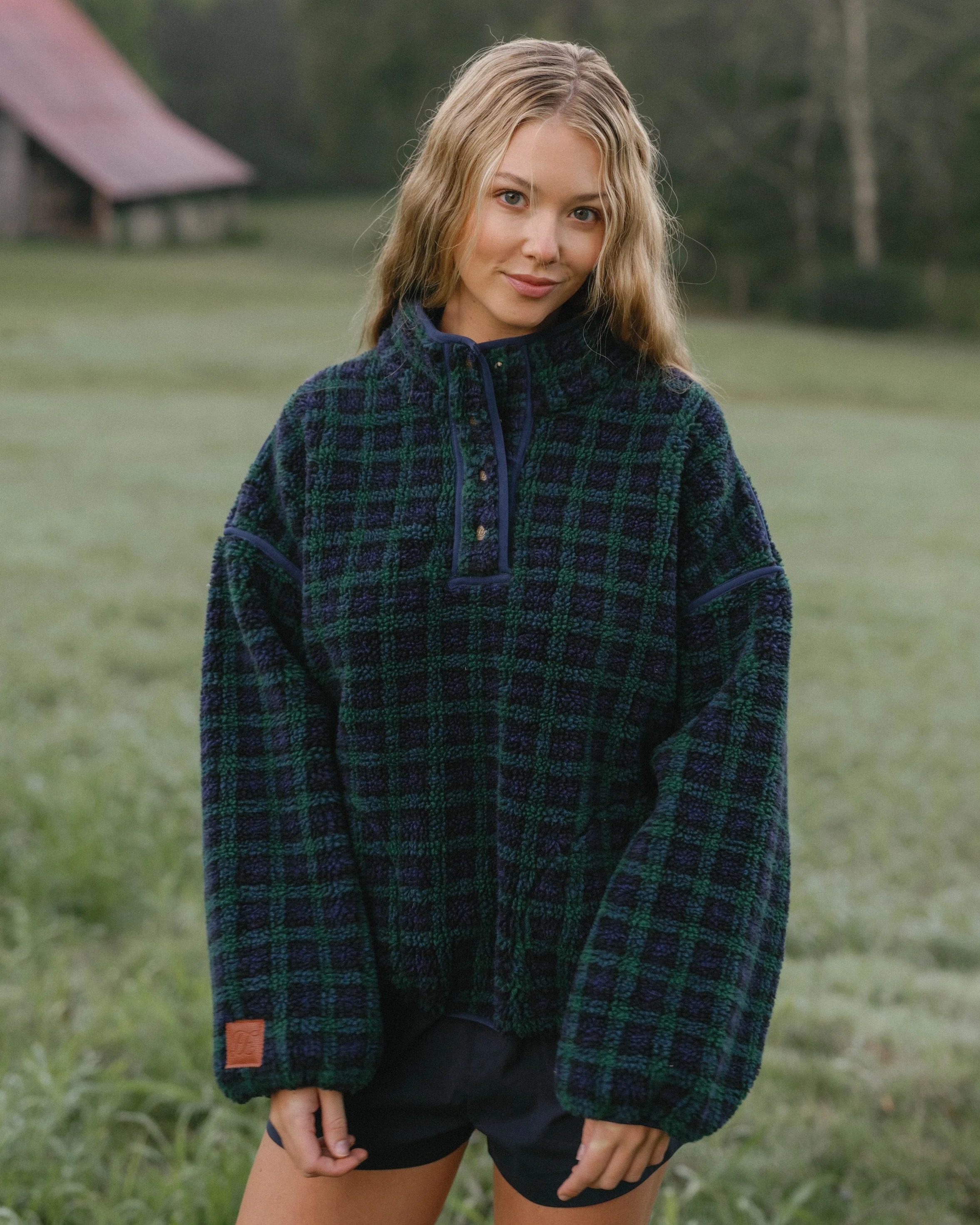 Plaid Fleece Pullover in Navy and Plaid | Eleven Eleven