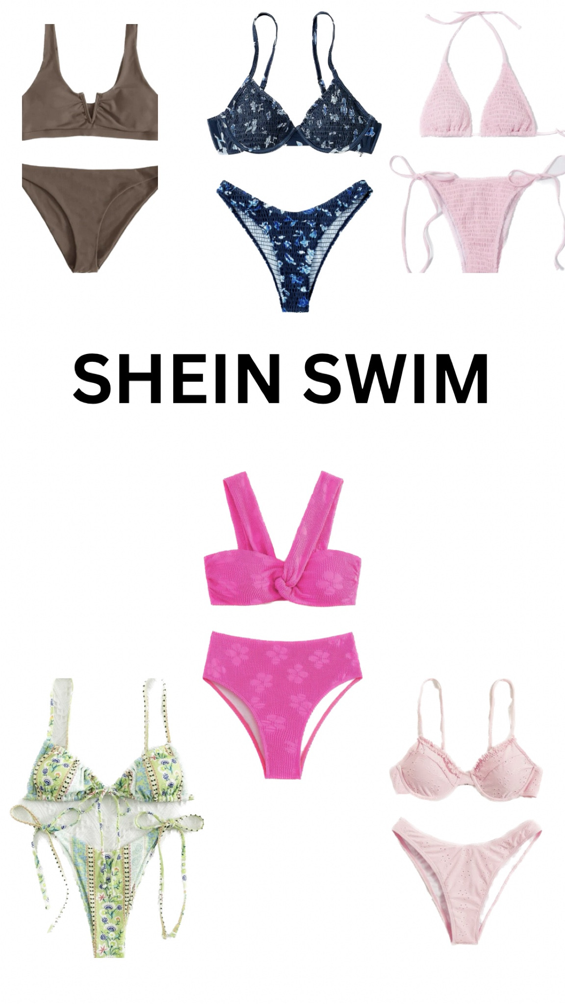 Shein Floral Jacquard Twist Bikini Swimsuit,S