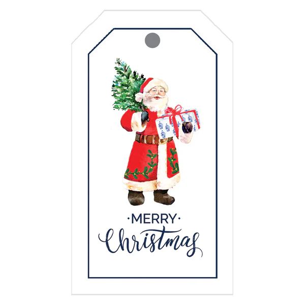 Santa Claus with a Gift Personalized Christmas Gift Tags | WH Hostess Social Stationery