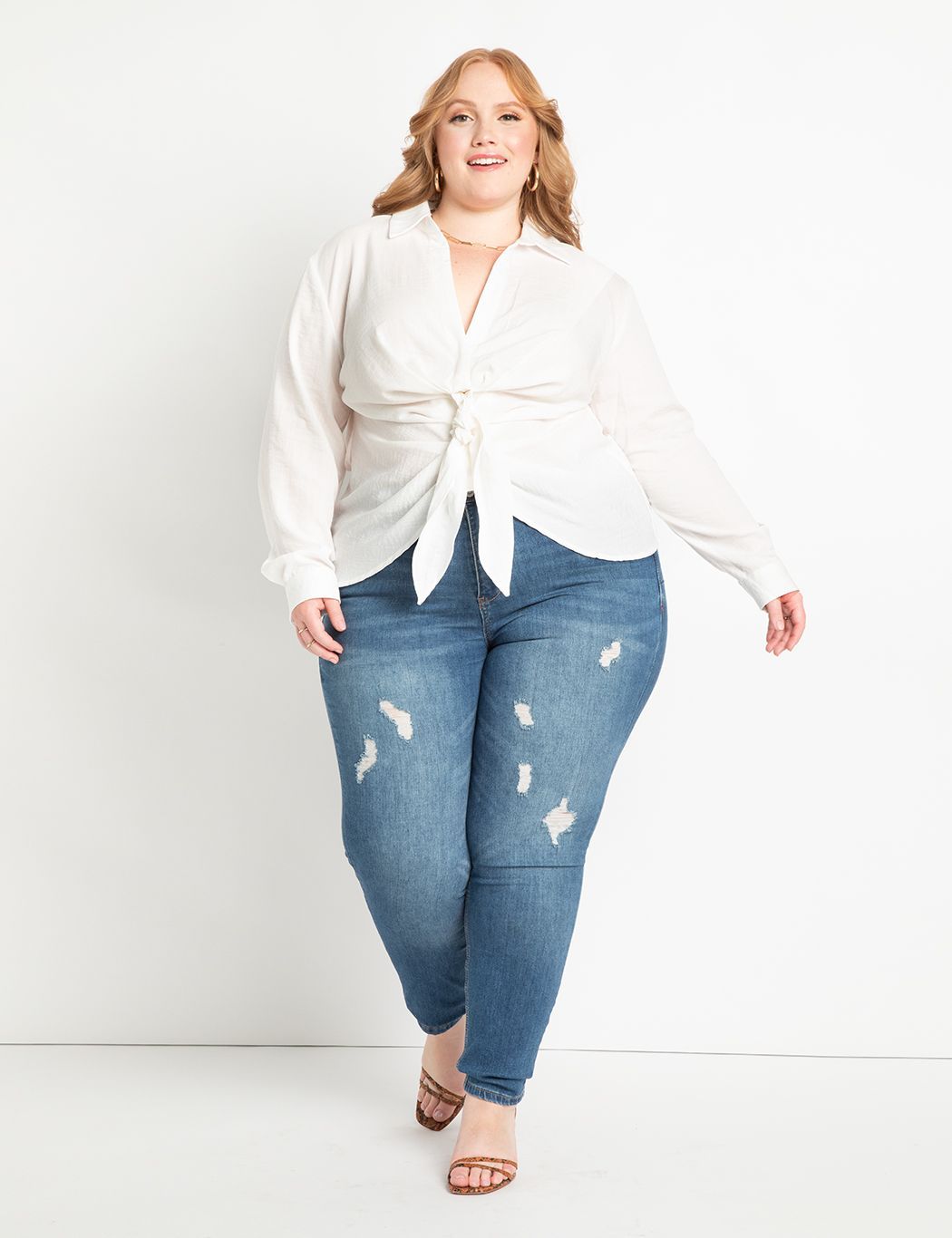 Viola Fit Peach Lift Distressed Skinny Jean | Women's Plus Size Pants | ELOQUII | Eloquii