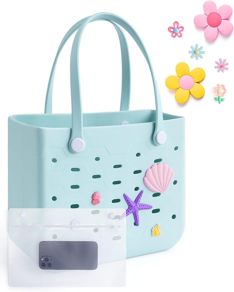 BAGSMART Beach Bag for Women, Water-resistant Rubber Tote Bag, Sandproof Vacation Essentials for ... | Amazon (US)