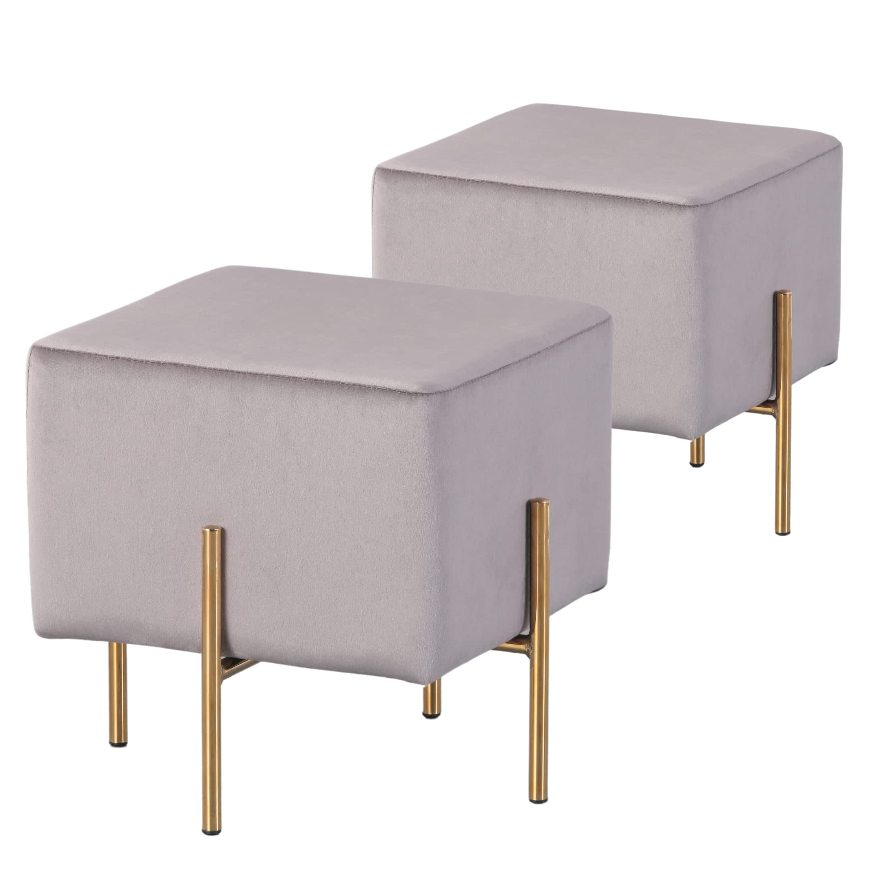 Kirpi Gray Ottoman Foot Stool Set of 2, Modern Velvet Vanity Stool Cube, Contemporary Foot Rest O... | Amazon (US)