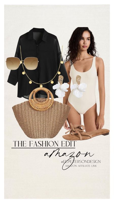 Sandals
Necklace
Sunglasses
Purse
Earrings
Swim cover up
Swimsuit 

#LTKstyletip